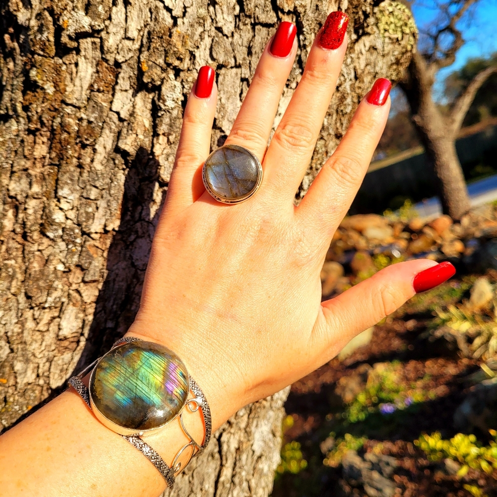 Labradorite and Silver Bracelet and Ring Set